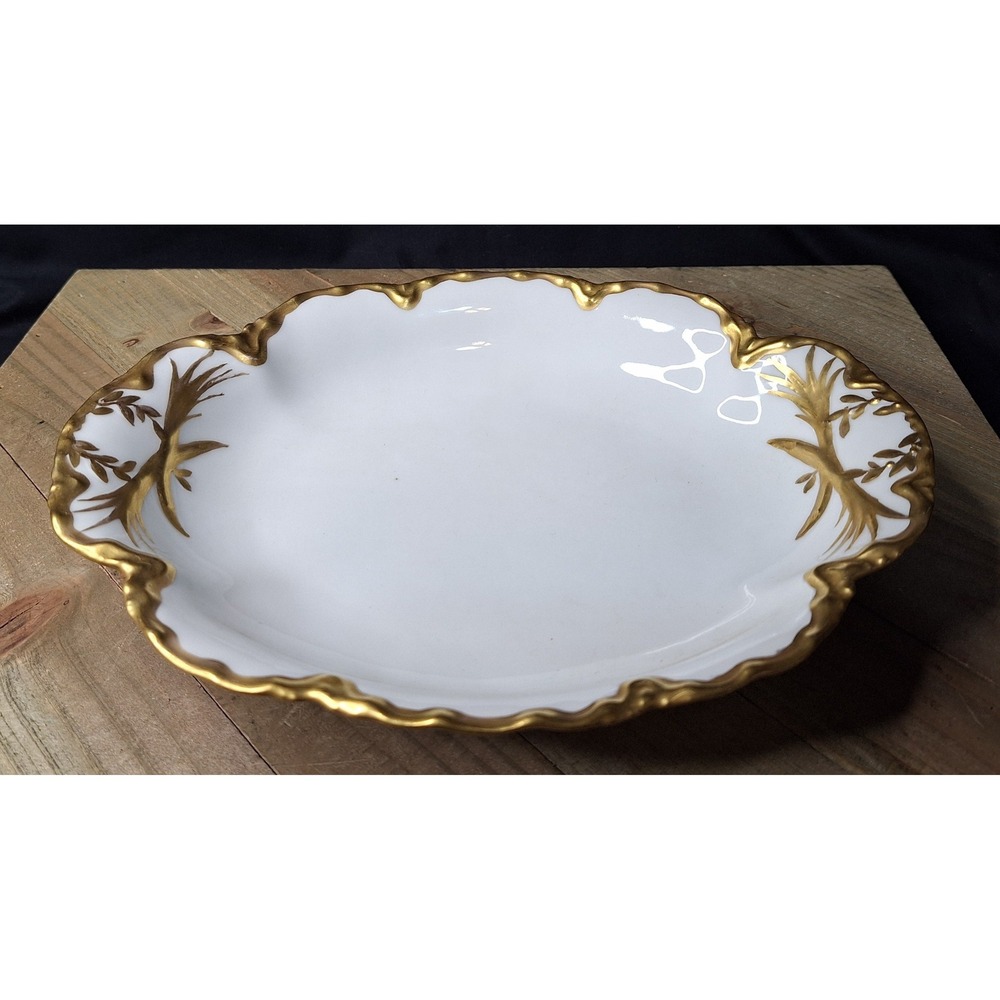 Signed Antique Haviland France Limoges Gold Scalloped Oval Serving Bowl Dec 1916